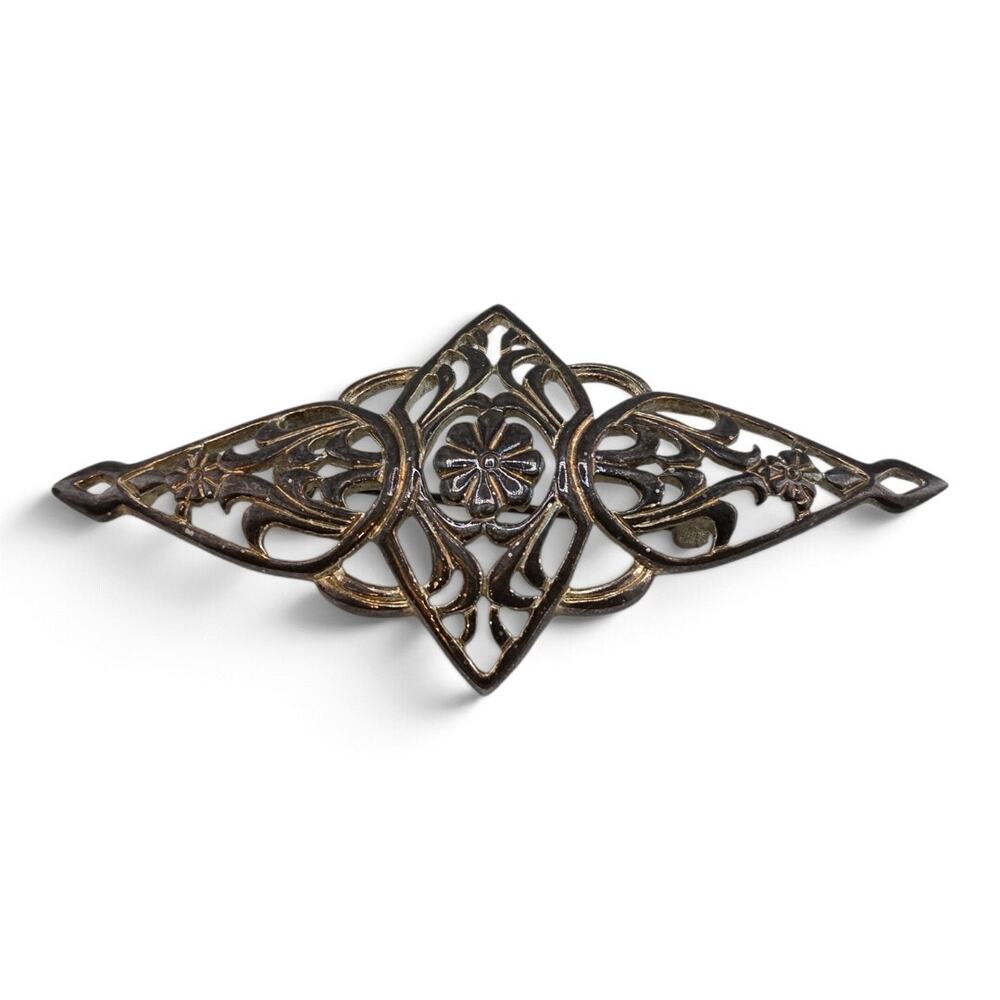 Vintage Vittorio Filigree Brooch Signed Ornate Openwork Floral Art Deco